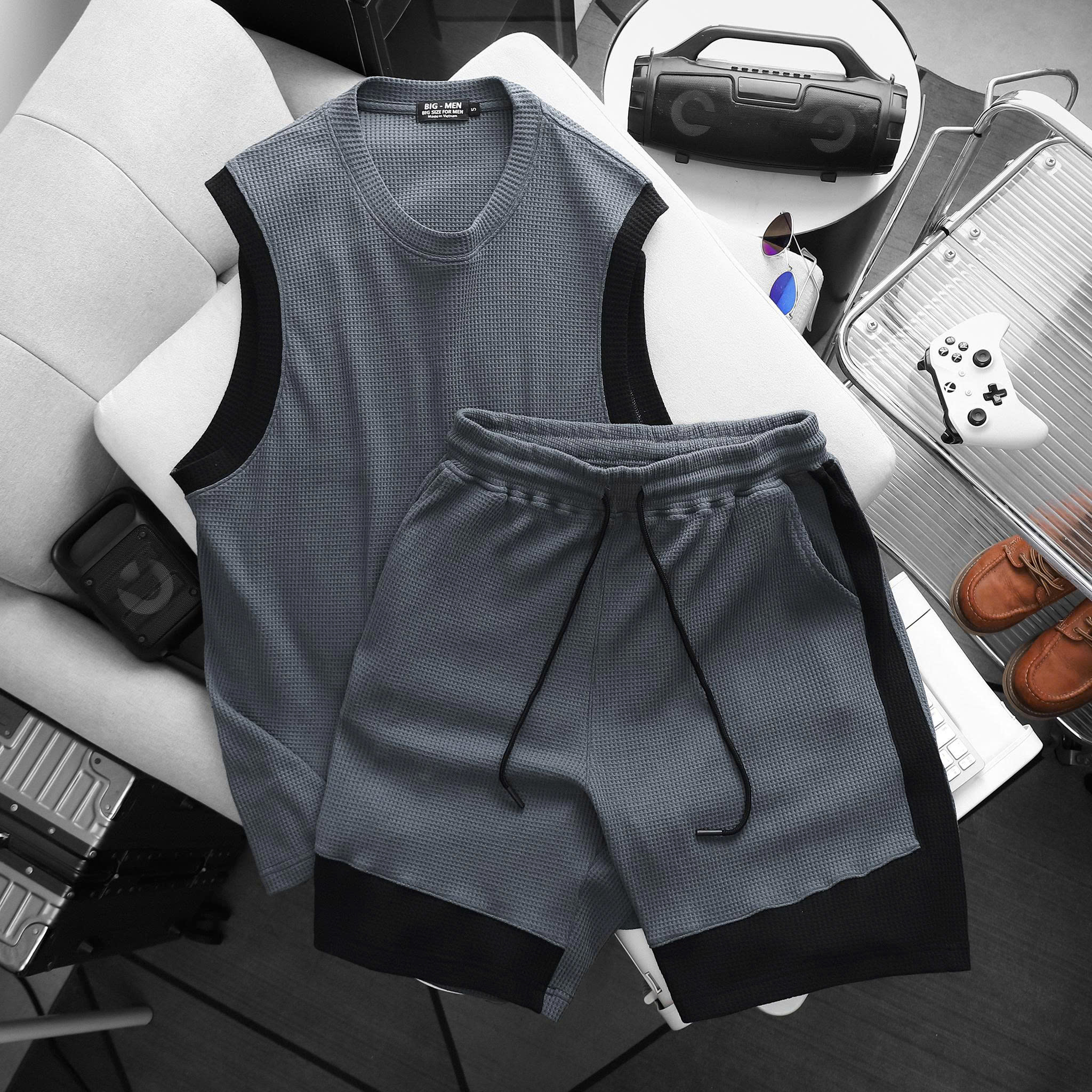 BIG MEN- Set Bộ Ba Lỗ Bigsize Nam – Vải Tổ Ong Phối Viền Thời Trang Thoáng Khí (85kg - 130kg) - Ảnh 2