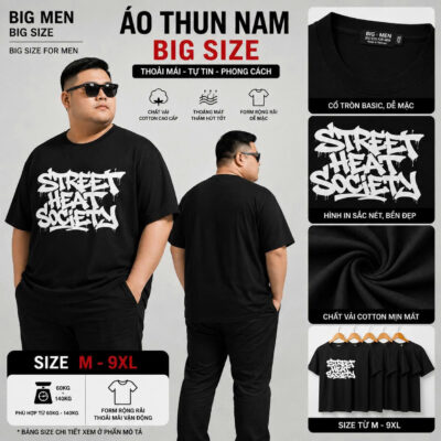 BIG MEN- Áo thun cotton in họa tiết chữ STREET thời trang bigsize nam 85- 145kg