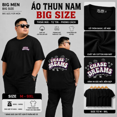 BIG MEN- Áo thun cotton in họa tiết chữ 2 mặt CHASE DREAMS năng động bigsize nam 85- 145kg