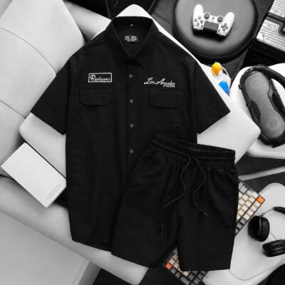 BIG MEN- Set bộ sơ mi vải đũi mùa hè thêu phối 2 túi bigsize nam thoáng mát thời trang 80- 130kg