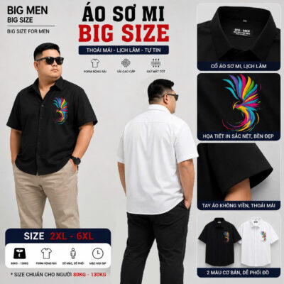 BIG MEN- Áo sơ mi tay ngắn chất kate lụa in chim ngũ sắc thời trang bigsize nam 70- 140kg