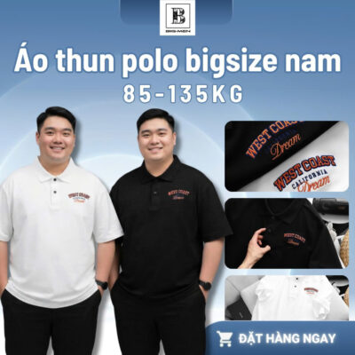 BIG MEN- Áo thun polo cotton thêu họa tiết West Coast thời trang 85-135kg