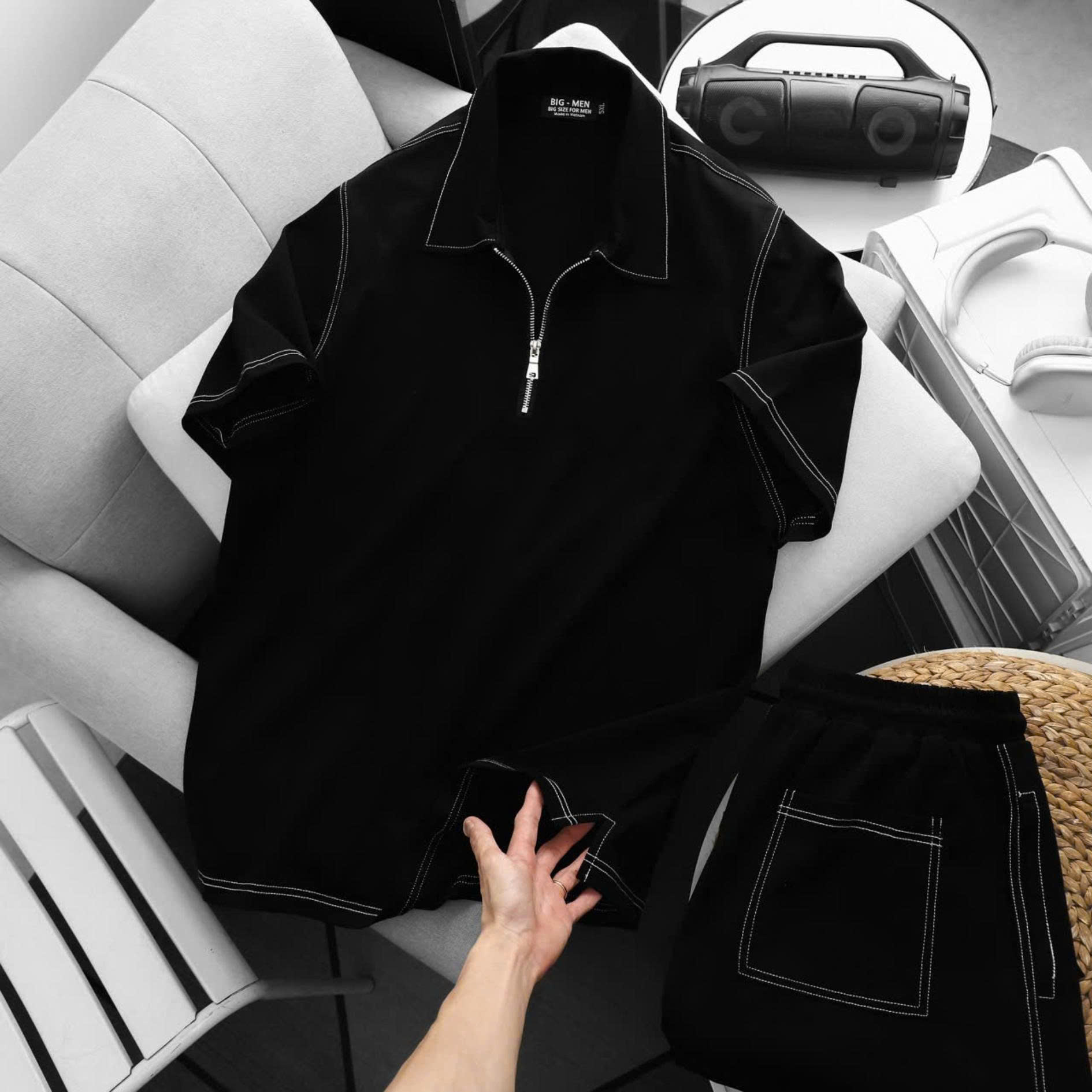Big Men- Set bộ polo màu đen phối viền chỉ trắng thời trang bigsize nam 80- 130kg - Ảnh 8