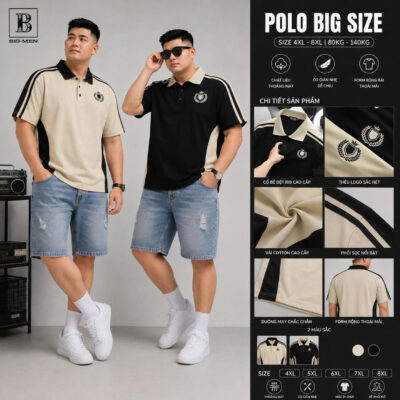 BIG MEN- Áo thun polo phối thân thêu huy hiệu thời trang bigsize nam 80- 130kg