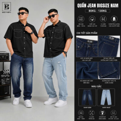 BIG MEN- Quần jean dài tông xanh form ống đứng thời trang bigsize nam80- 130kg_mã 04+05
